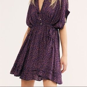 Free People Purple Floral Button-Front Mini Dress